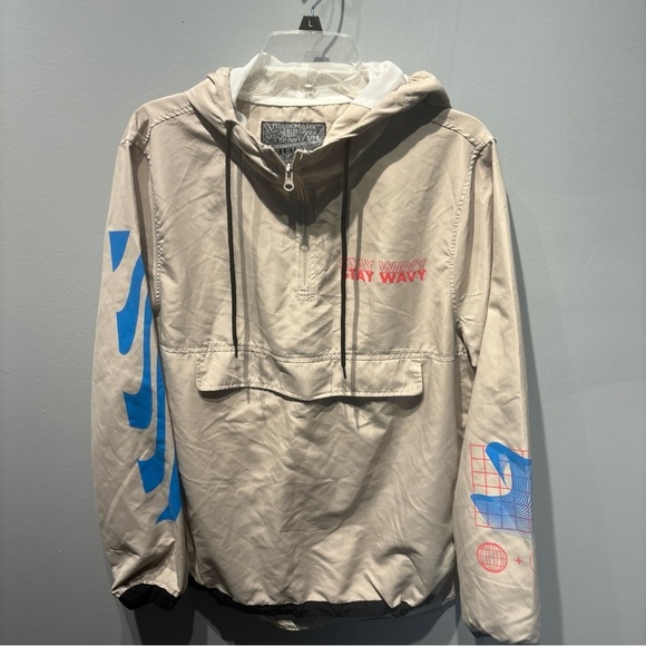 Brooklyn Cloth MFG Co Tan Windbreaker Hoodie‎ Jacket Stay Wavy SzS surfer vibes - Picture 1 of 14